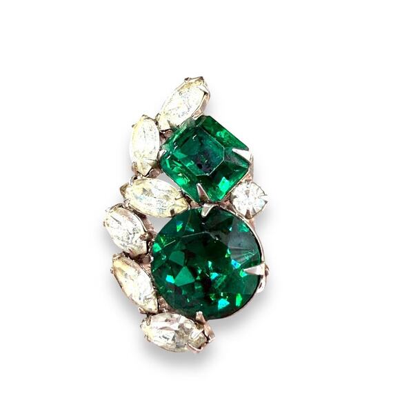 1 pc Runway Hattie Carnegie Clip Earring Emerald Green & Crystal - Picture 2 of 5